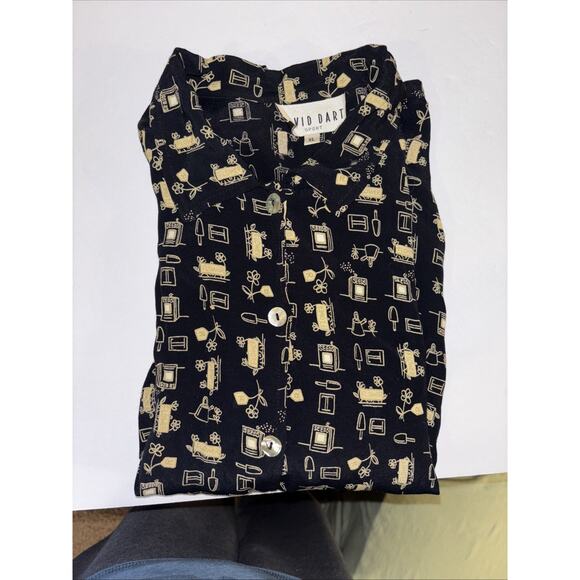 Vintage David Dart Shirt Black with Pearl Buttons GardenDesign Wear Women XL - Picture 7 of 8